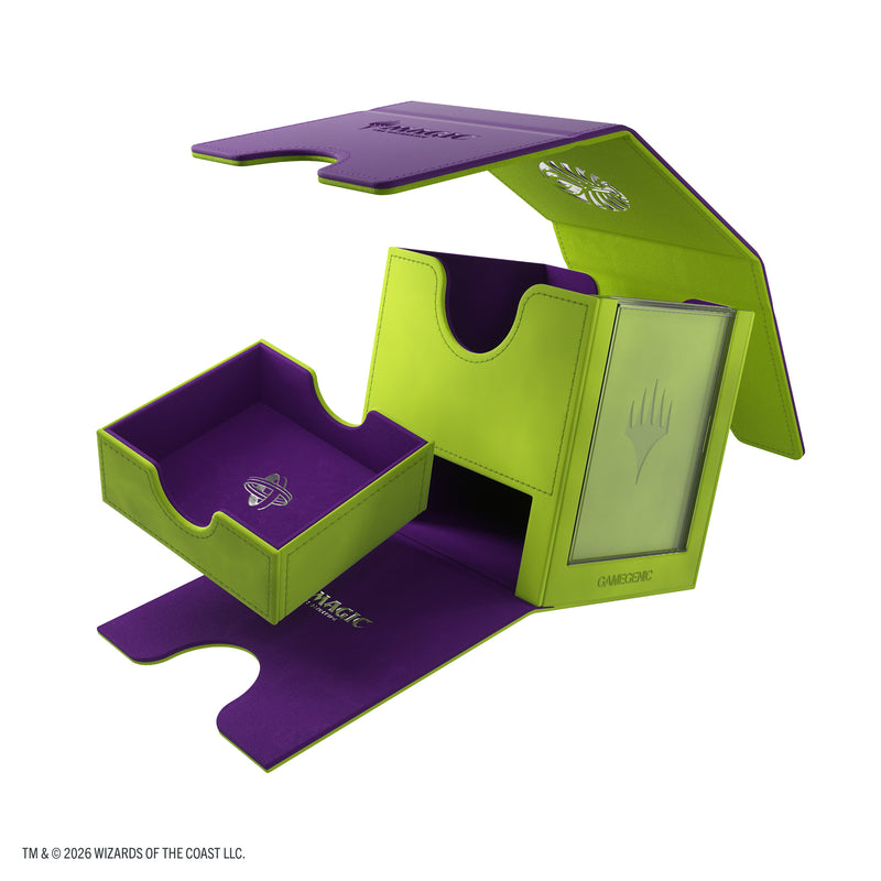 Load image into Gallery viewer, Magic: The Gathering | Secrets of Strixhaven Sidekick PRO 100+ XL - Witherbloom - view of open deck box  with detached lid and storage drawer. 
