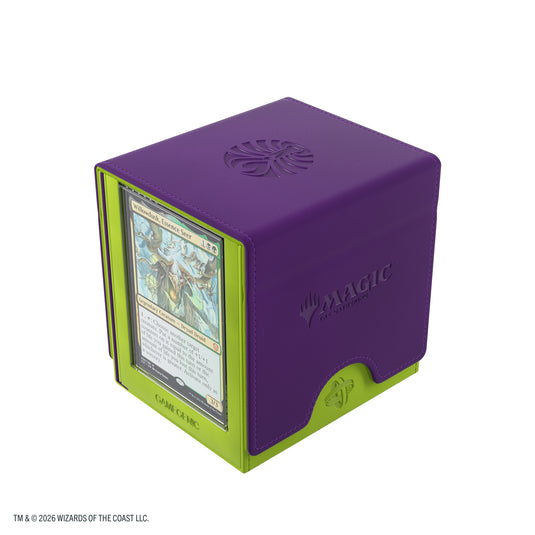 Magic: The Gathering | Secrets of Strixhaven Sidekick PRO 100+ XL - Witherbloom - view of back of deck box with sample card in slide card case.