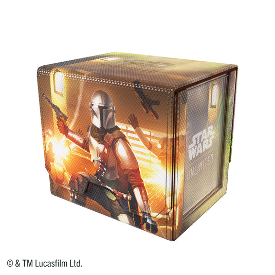 Star Wars: Unlimited Deck Pod - The Mandalorian & Grogu - view of front of deck pod featuring art of The Mandalorian. 