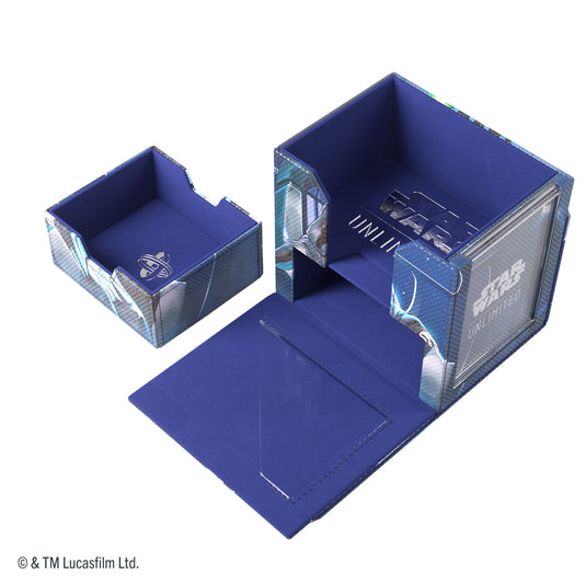 Star Wars: Unlimited Deck Pod - Jedi Luke Skywalker & Emperor Palpatine - view of open deck pod and removeable storage drawer. 