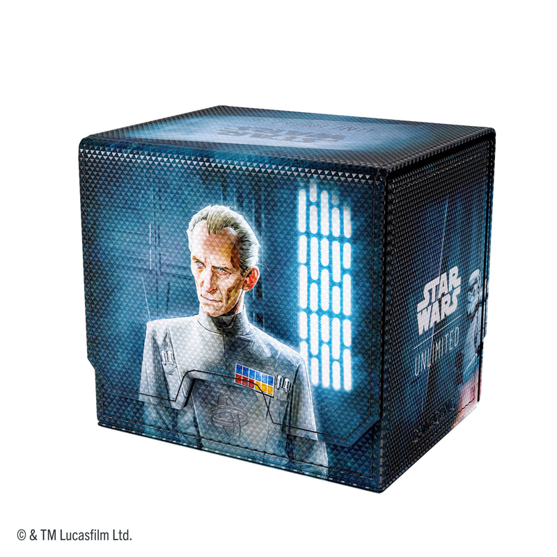 Load image into Gallery viewer, Star Wars: Unlimited Deck Pod - Darth Vader &amp; Grand Moff Tarkin - View of back of deck pod featuring art of Grand Moff Tarkin. 
