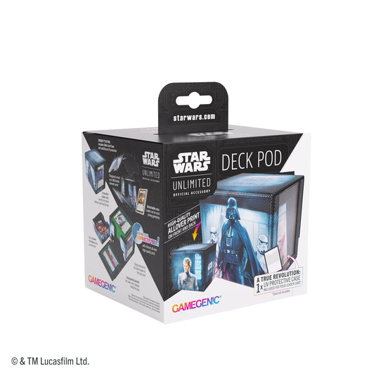 Star Wars: Unlimited Deck Pod - Darth Vader & Grand Moff Tarkin - View of front of packaging with image of deck pod featuring art of Darth Vader and Grand Moff Tarkin. 