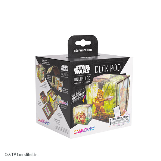 Star Wars: Unlimited Deck Pod - Ewoks - Front of packaging with image of deck box featuring art of Ewoks. 