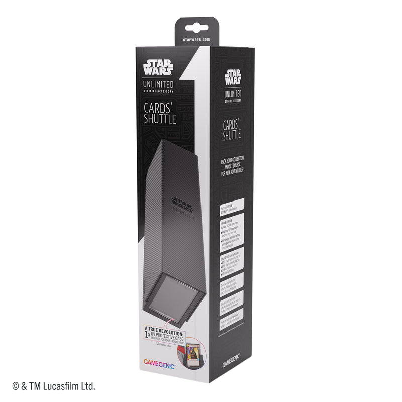 Load image into Gallery viewer, Star Wars: Unlimited Cards' Shuttle - Front of packaging with image of black card shuttle box. 

