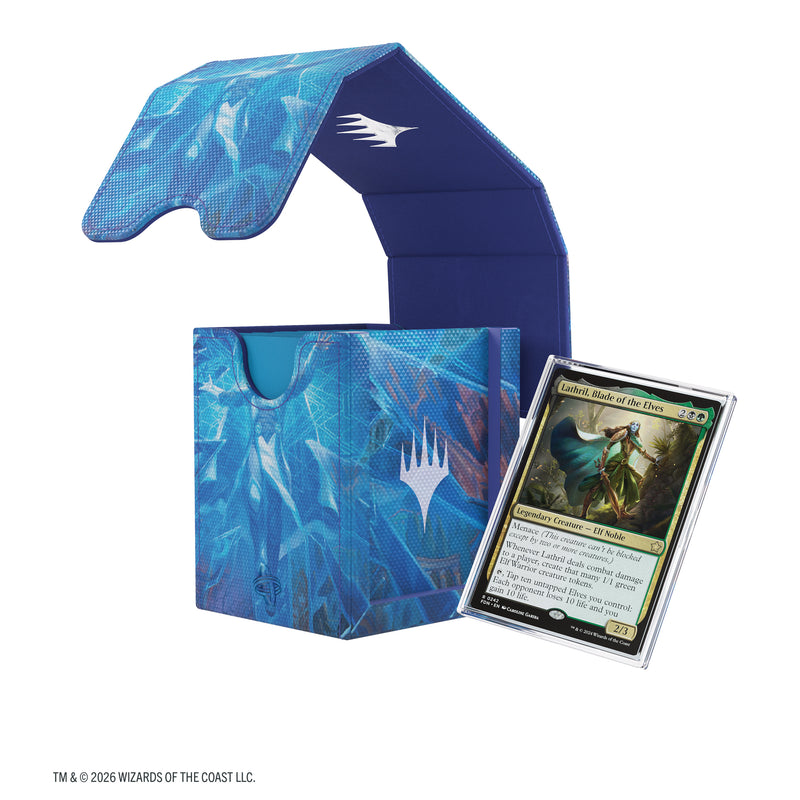 Load image into Gallery viewer, Magic: The Gathering | Reality Fracture Squire PLUS 100+ XL - Overwrite the Multiverse - View of deck box and slide card case shown with sample card inside.
