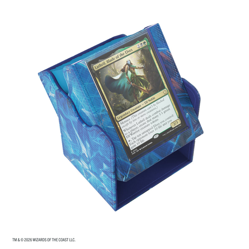 Load image into Gallery viewer, Magic: The Gathering | Reality Fracture Squire PLUS 100+ XL - Overwrite the Multiverse - view of deck box at an angle inside the removeable lid and the slide card case.
