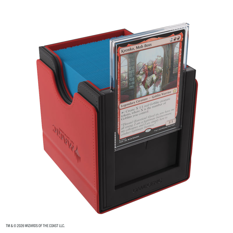 Load image into Gallery viewer, Magic: The Gathering | Reality Fracture Sidekick PRO 100+ XL - Stingerquill - View of open deck box and slide card case with sample cards inside.
