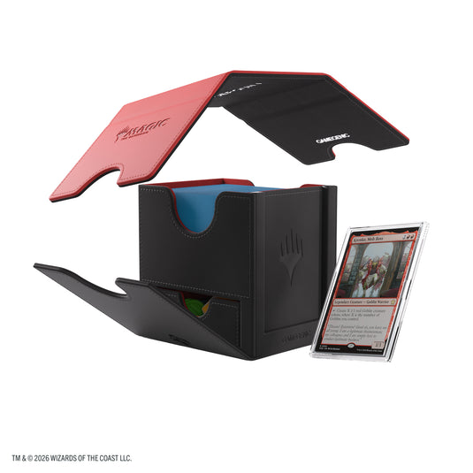 Magic: The Gathering | Reality Fracture Sidekick PRO 100+ XL - Stingerquill - View of black deck box, red removeable lid, token storage drawer, and slide card case.