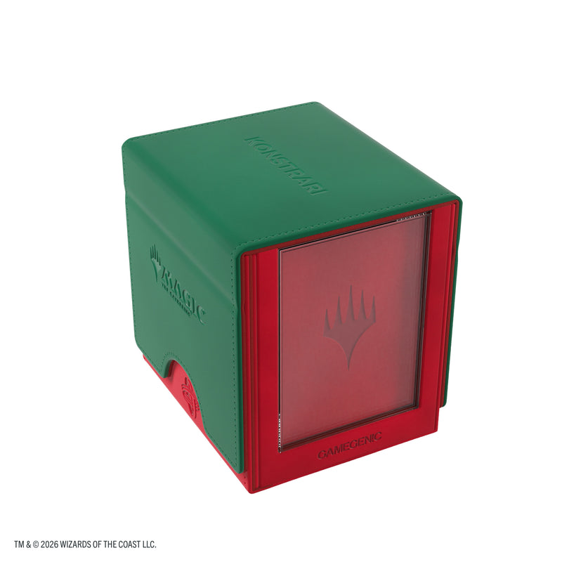 Load image into Gallery viewer, Magic: The Gathering | Reality Fracture Sidekick PRO 100+ XL - Konstrari - View of deck box with red base and green lid. The lid features Magic the Gathering and Konstrari branding. 
