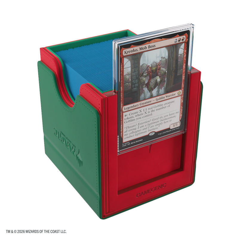 Load image into Gallery viewer, Magic: The Gathering | Reality Fracture Sidekick PRO 100+ XL - Konstrari - View of open red deck box and slide card case with sample cards inside.

