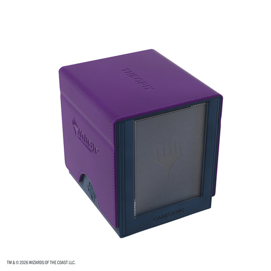 Magic: The Gathering | Reality Fracture Sidekick PRO 100+ XL - Theorix - View of blue deck box with purple lid. The lid features Magic the Gathering and Theorix branding.