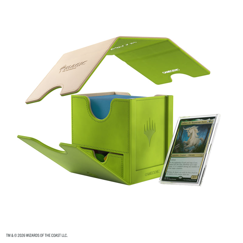 Load image into Gallery viewer, Magic: The Gathering | Reality Fracture Sidekick PRO 100+ XL - Vigorbloom - View of green deck box with storage compartment, slide card case, and removeable lid.
