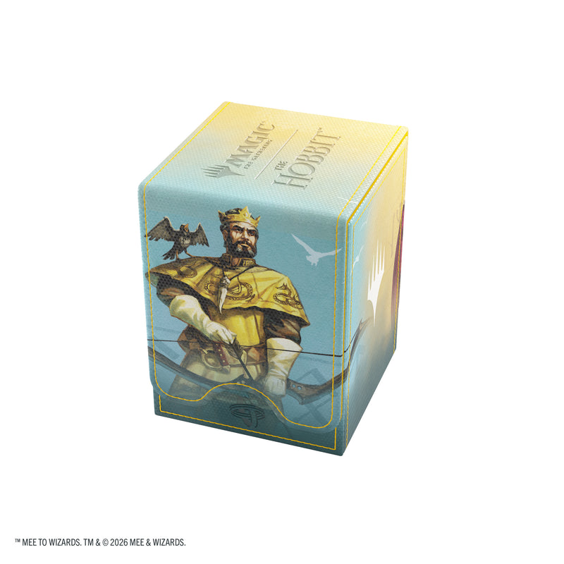 Load image into Gallery viewer, Magic: The Gathering | The Hobbit Squire 80+ XL - Gleaming Splendor/The King of Dale - View of back of deck box featuring art of King of Dale. 
