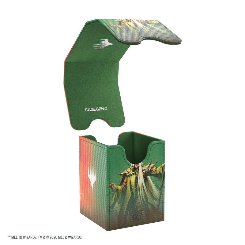 Load image into Gallery viewer, Magic: The Gathering | The Hobbit Squire 80+ XL - Thranduil, the Elvenking/The Mountain-King - View of open deck box and detachable lid. 
