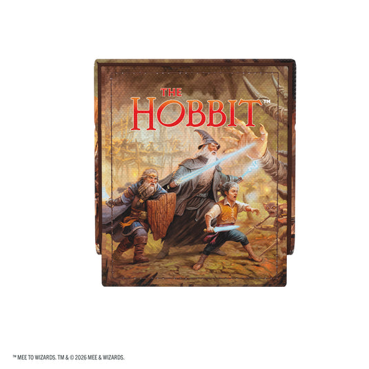 Magic: The Gathering | The Hobbit Squire PLUS 100+ XL - Battle of Goblin-Town - View of side of deck box featuring art of Bilbo Baggins and Gandalf. 
