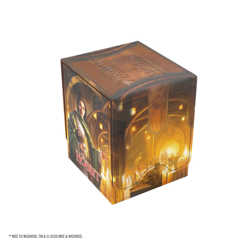 Load image into Gallery viewer, Magic: The Gathering | The Hobbit Squire PLUS 100+ XL - The Queen of Dale - View of back of deck box featuring art of the Queen of Dale. 
