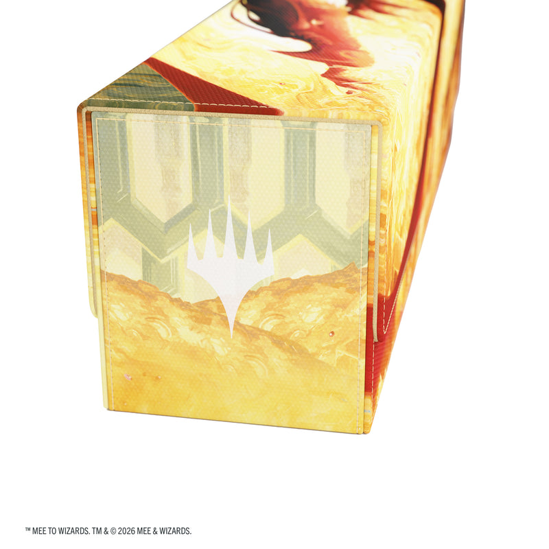 Load image into Gallery viewer, Magic: The Gathering | The Hobbit Treasure Trove - The Treasure of Smaug - View of side of storage box featuring art of pile of treasure and Magic the Gathering logo. 
