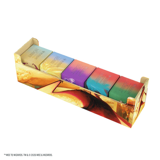 Magic: The Gathering | The Hobbit Treasure Trove - The Treasure of Smaug - View of open storage box shown with five sample deck boxes inside. 