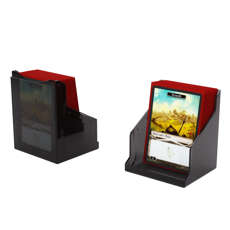 Load image into Gallery viewer, Bastion 80+ XL Black - View of two halves of deck box holding sample cards.
