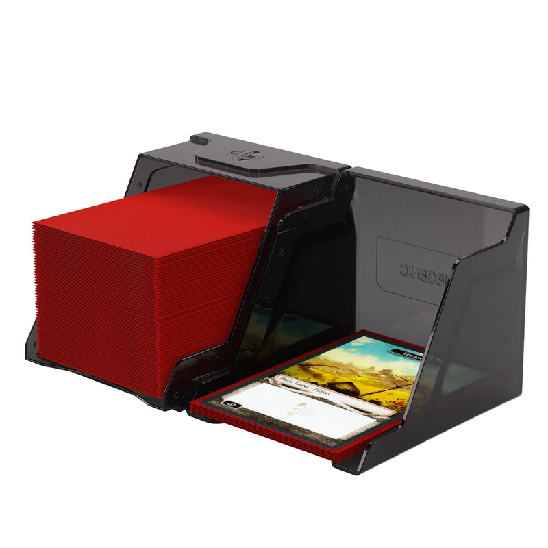 Load image into Gallery viewer, Bastion 80+ XL Black - View of two halves of deck box with sample cards.
