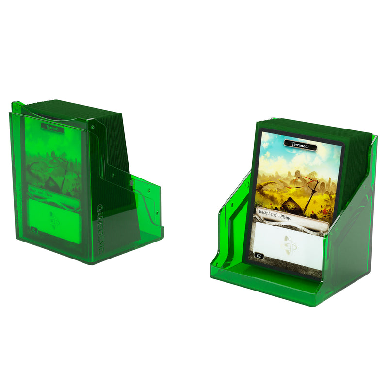 Load image into Gallery viewer, Bastion 80+ XL Green - View of two halves of deck box holding sample cards.
