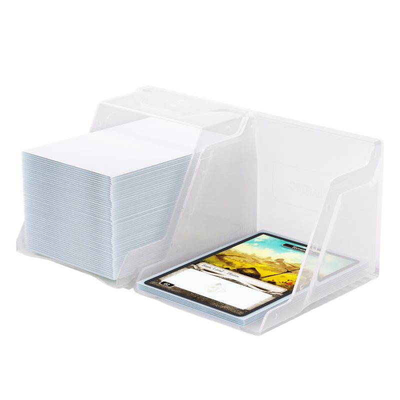 Load image into Gallery viewer, Bastion 80+ XL White - View of two halves of deck box with sample cards.
