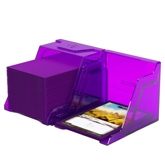 Bastion 80+ XL Purple - View of two halves of deck box with sample cards.