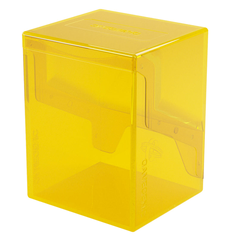 Load image into Gallery viewer, Bastion 80+ XL Yellow - View of back of deck box with Gamegenic branding.
