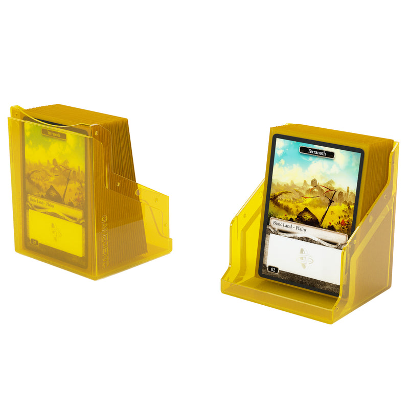 Load image into Gallery viewer, Bastion 80+ XL Yellow - View of two halves of deck box holding sample cards.
