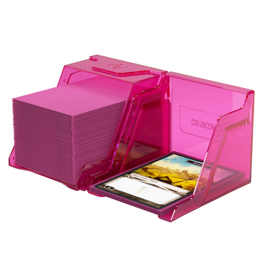 Bastion 80+ XL Pink - View of two halves of deck box with sample cards.