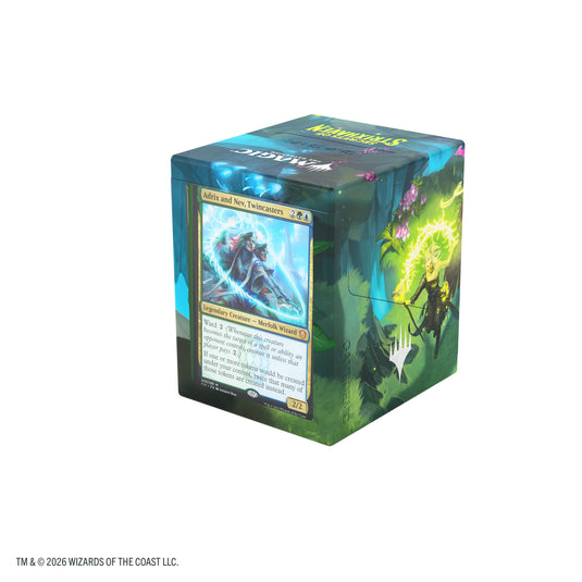 Magic: The Gathering | Secrets of Strixhaven Bastion 100+ XL - Strixhaven Students - view of front of box with sample card shown in plastic window.