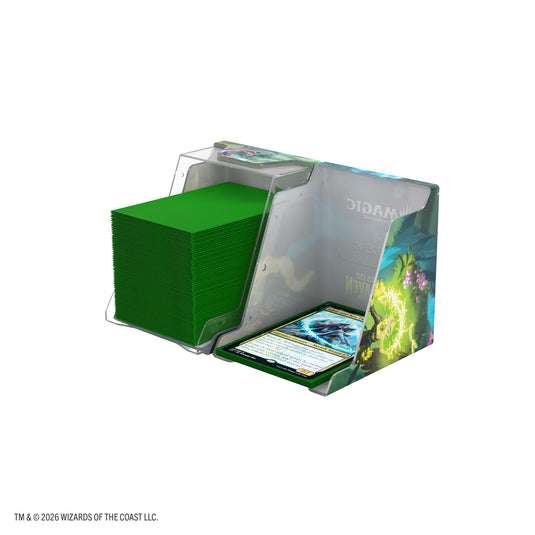 Magic: The Gathering | Secrets of Strixhaven Bastion 100+ XL - Strixhaven Students - view of open box split into two halves holding sample cards.