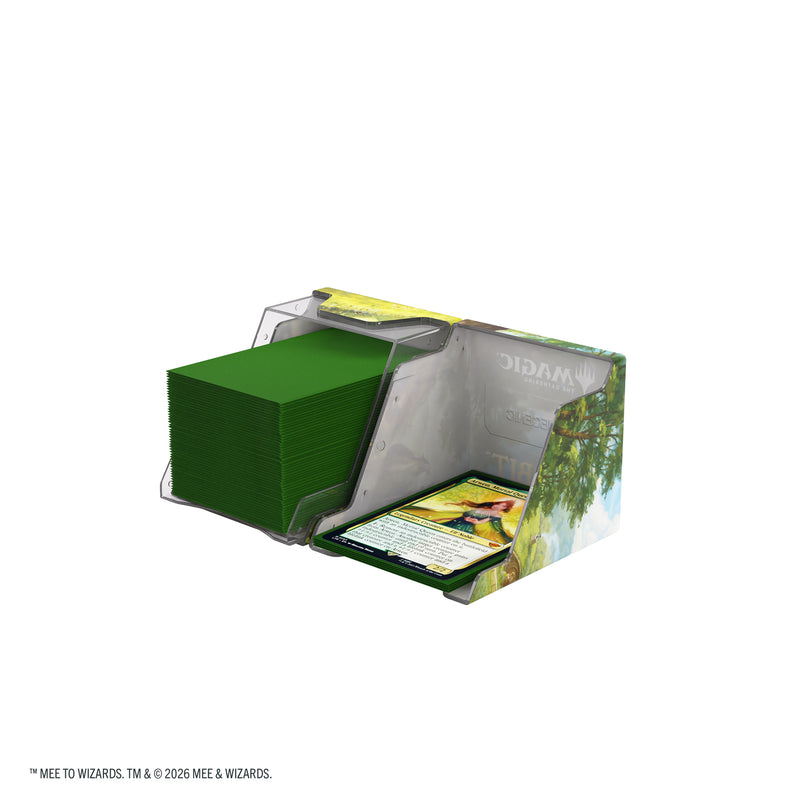 Load image into Gallery viewer, Magic: The Gathering | The Hobbit Bastion 80+ XL - The Shire - View of open deck box showing two side split apart. 
