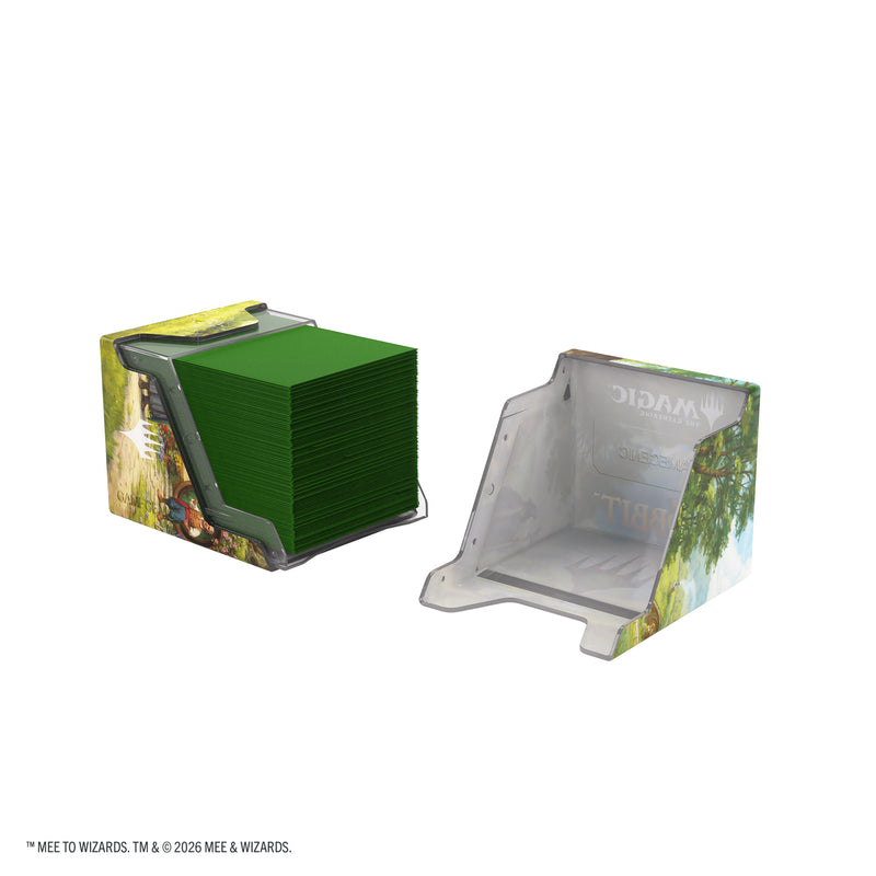 Load image into Gallery viewer, Magic: The Gathering | The Hobbit Bastion 80+ XL - The Shire - View of open deck box showing two side split apart. 
