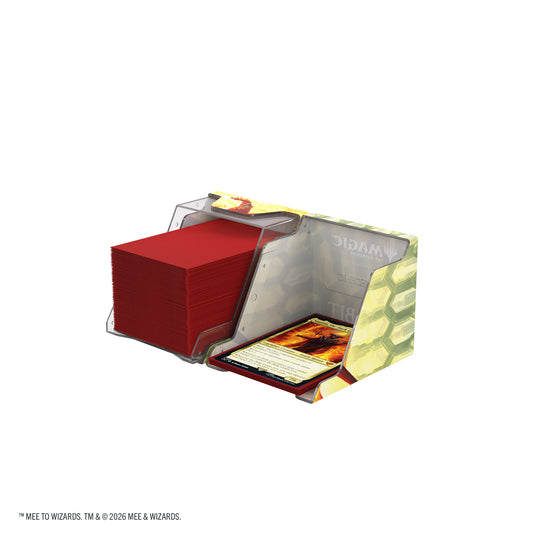 Magic: The Gathering | The Hobbit Bastion 80+ XL - Smaug the Golden - View of open deck box showing two halves of bocks with sample cards inside. 