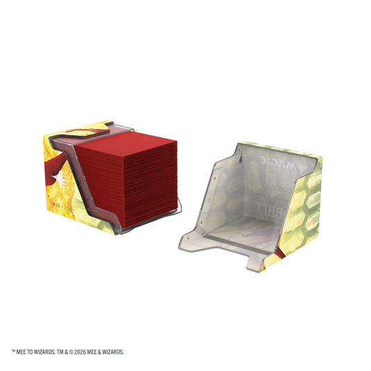Magic: The Gathering | The Hobbit Bastion 80+ XL - Smaug the Golden - View of open deck box showing two halves of bocks with sample cards inside. 