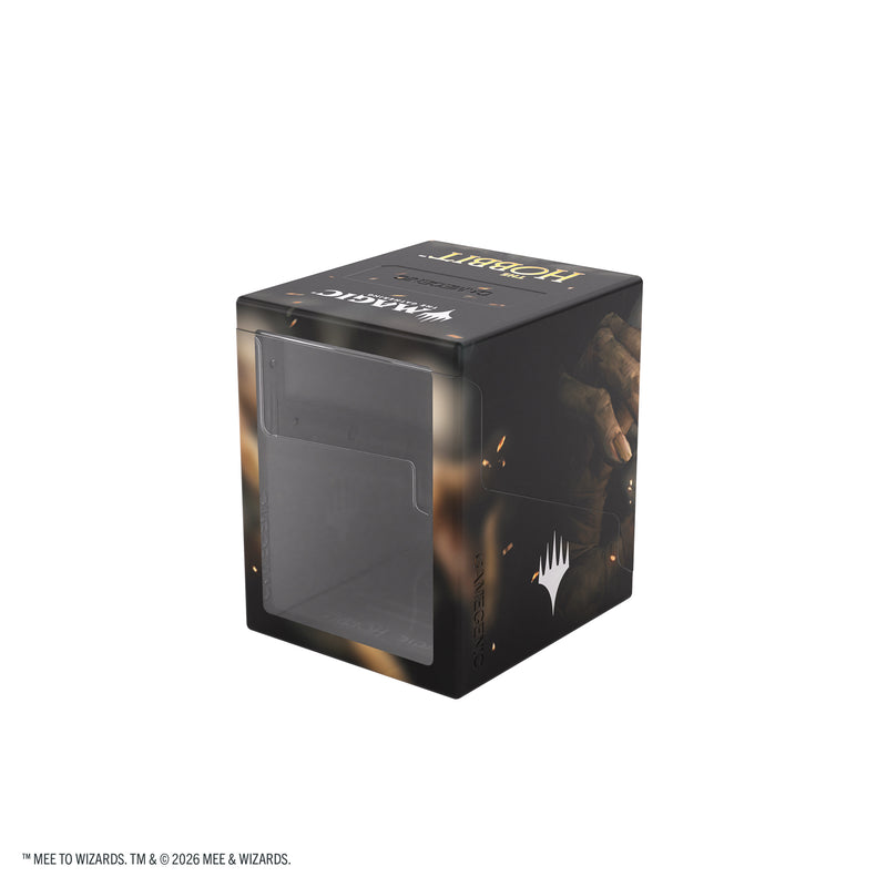 Load image into Gallery viewer, Magic: The Gathering | The Hobbit Bastion 100+ XL - My Precious - View of front of deck box with clear window showing inside of box. 
