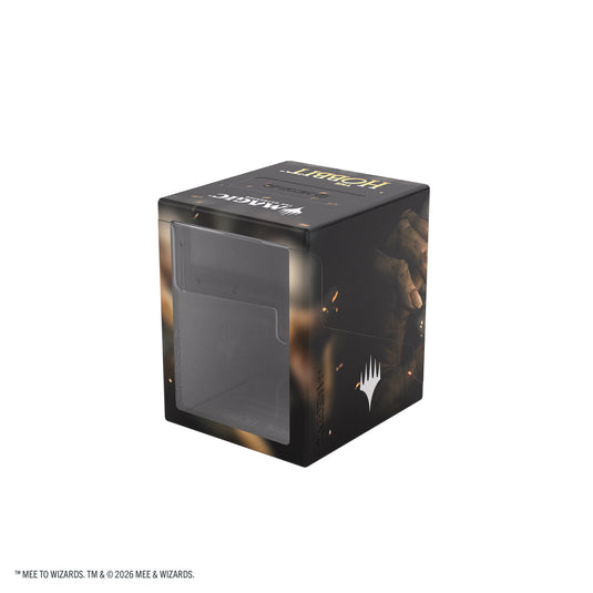 Magic: The Gathering | The Hobbit Bastion 100+ XL - My Precious - View of front of deck box with clear window showing inside of box. 