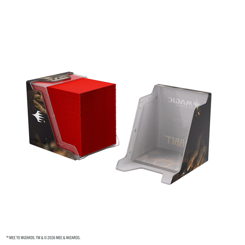 Load image into Gallery viewer, Magic: The Gathering | The Hobbit Bastion 100+ XL - My Precious - View of two sides of deck box shown with sample cards inside. 
