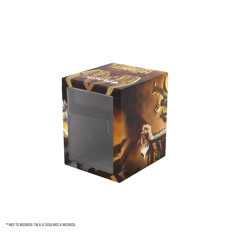 Load image into Gallery viewer, Magic: The Gathering | The Hobbit Bastion 100+ XL - The Great Goblin - View of front of deck box with clear window showing inside of box. 
