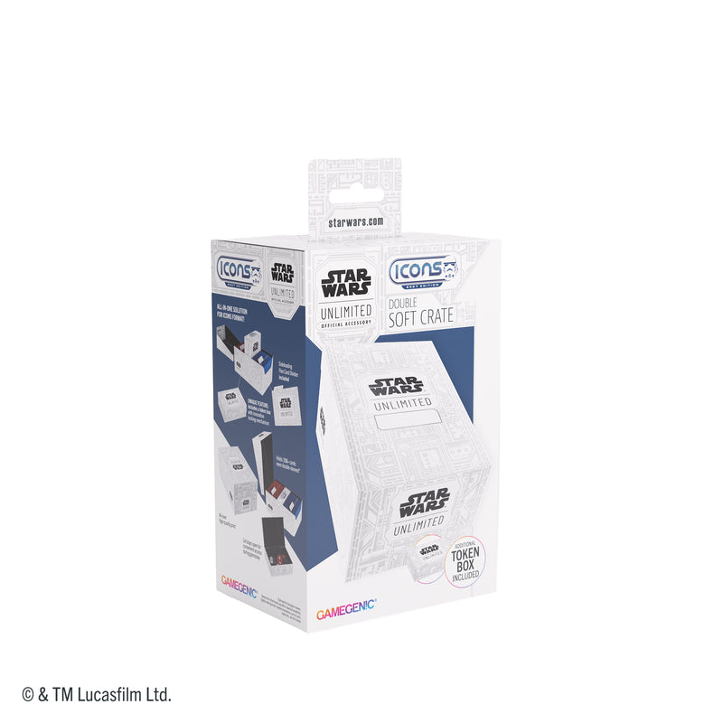 Load image into Gallery viewer, Star Wars: Unlimited Double Soft Crate - Unlimited Pattern White - Front of packaging with image of white Star Wars Unlimited deck box. 
