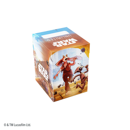 Star Wars: Unlimited Soft Crate - Jar Jar Binks - View of back of deck box featuring art of Jar Jar Binks. 