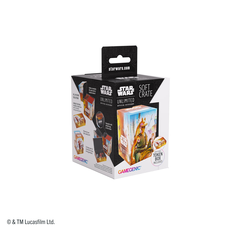 Load image into Gallery viewer, Star Wars: Unlimited Soft Crate - Jar Jar Binks - View of front of packaging with image of Jar Jar Binks deck box. 
