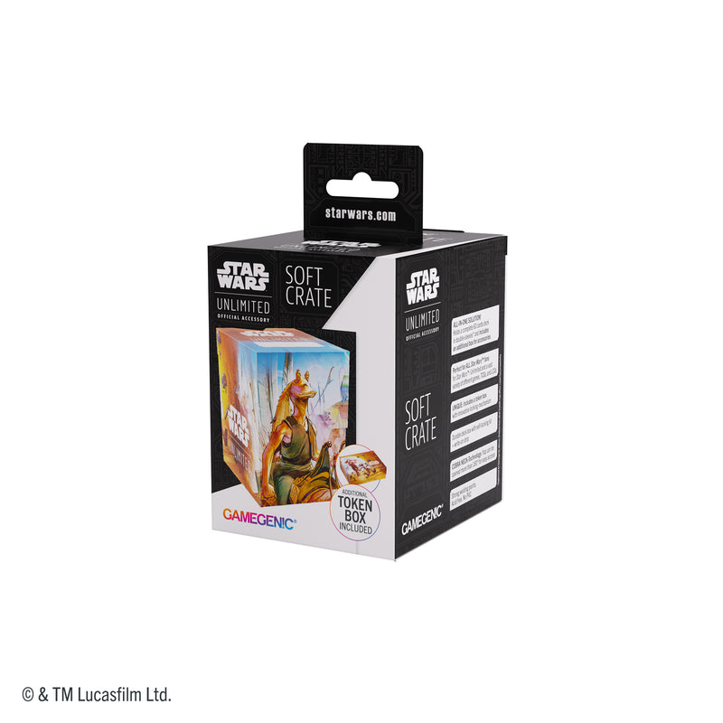 Load image into Gallery viewer, Star Wars: Unlimited Soft Crate - Jar Jar Binks - View of front of packaging with image of Jar Jar Binks deck box. 
