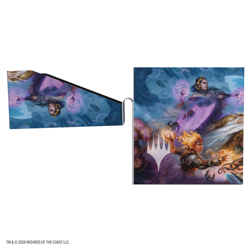 Load image into Gallery viewer, Magic: The Gathering | Reality Fracture Soft Dynacrate 100+ XL - Face Yourself - View of side of deck box with art of fantasy characters and the Magic the Gathering logo. 
