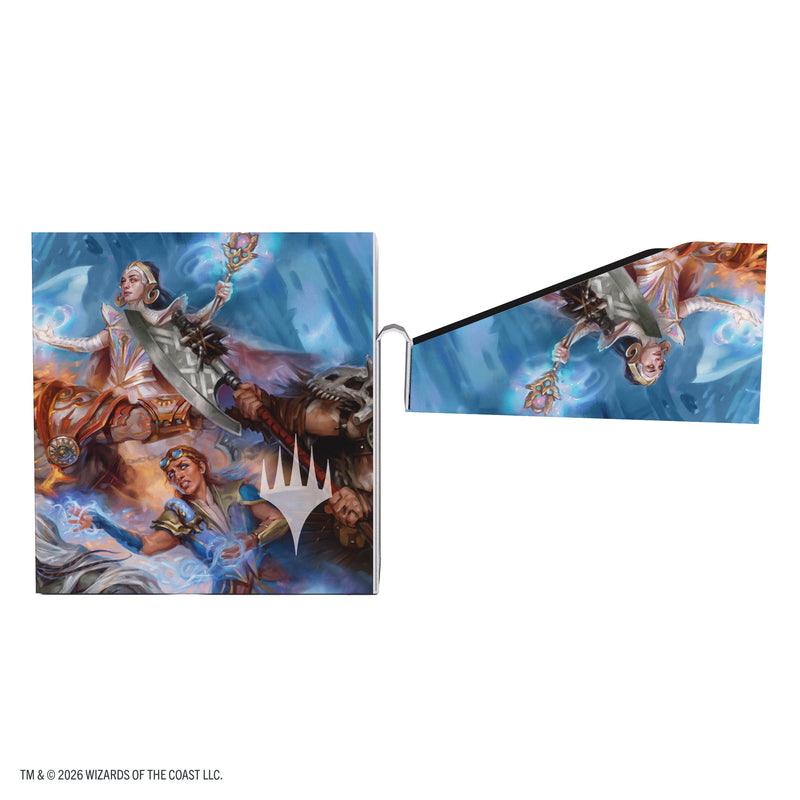 Load image into Gallery viewer, Magic: The Gathering | Reality Fracture Soft Dynacrate 100+ XL - Face Yourself - View of side of deck box with art of fantasy characters and the Magic the Gathering logo. 

