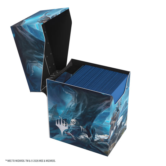 Magic: The Gathering | The Hobbit Soft Dynacrate 100+ XL - Riddles in the Dark - View of side of open deck box shown with sample cards inside. 