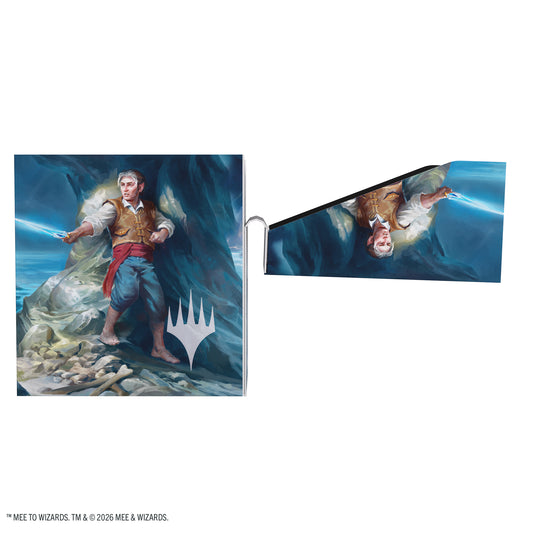 Magic: The Gathering | The Hobbit Soft Dynacrate 100+ XL - Riddles in the Dark - View of side of deck box featuring art of Bilbo Baggins. 