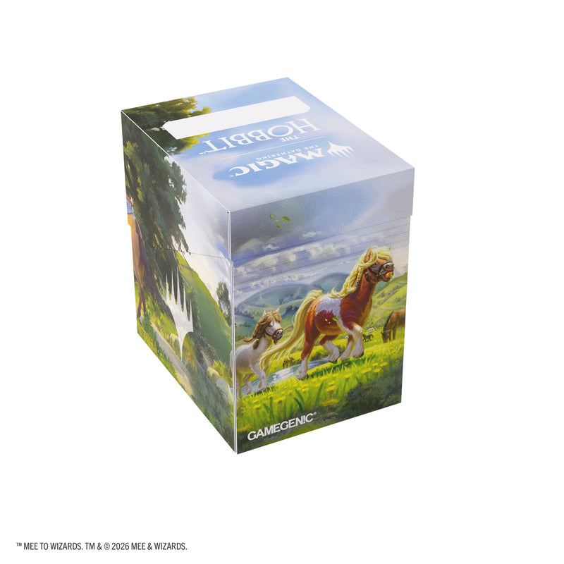 Load image into Gallery viewer, Magic: The Gathering | The Hobbit Soft Crate 80+ - Leaving Hobbiton/Troop of Ponies - View of front of deck box featuring art of ponies. 
