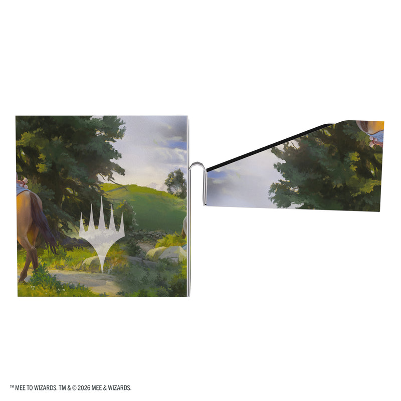 Load image into Gallery viewer, Magic: The Gathering | The Hobbit Soft Crate 80+ - Leaving Hobbiton/Troop of Ponies - View of open deck box with Magic the Gathering logo on the side. 
